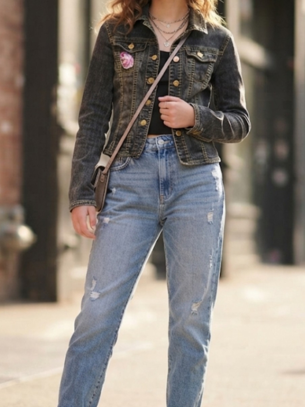 Girls' Embroidered Floral Denim Jacket - Pink Accent